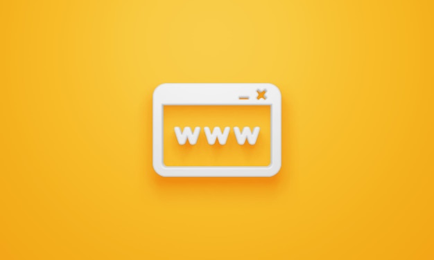 Minimaal www-browsersymbool op gele achtergrond 3d-rendering