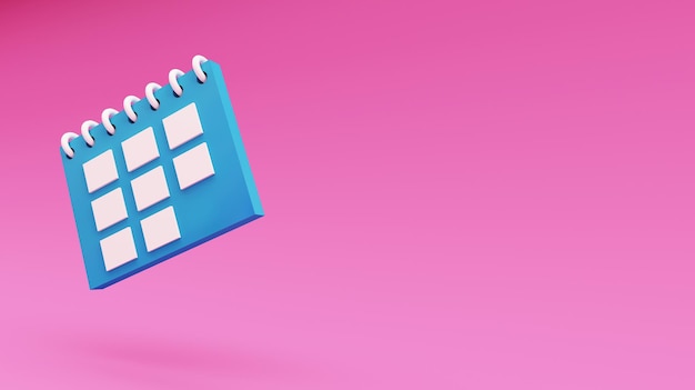 Minimal 3d calendar icon floating on pink background with shadow 3d rendering illustration