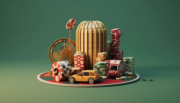 Minimal 3D casino objects Miniature concept for casino games