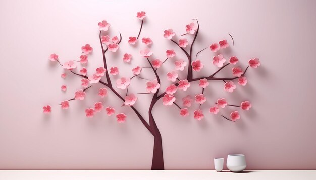 Minimal 3d cherry blossom poster design