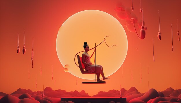 Foto design del poster 3d minimo di dussehra vijayadashami