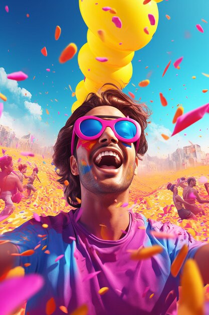 Minimal 3d holi festival poster design with great colors