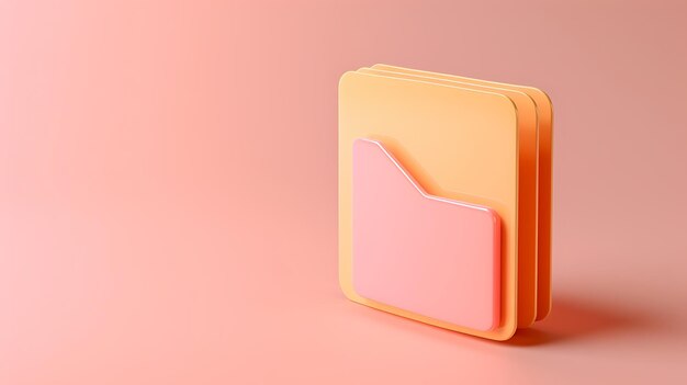 A minimal 3D render of a folder icon in peach and pink The folder is closed and in the center of the frame The background is a flat peach color