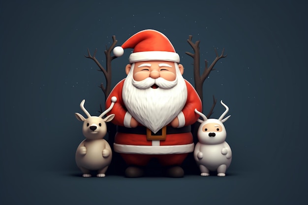 Minimal 3d rendered Santa clause with reindeer