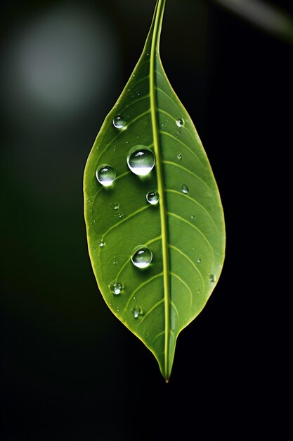 Photo a minimal 3d scene of a small clear raindrop suspended on the edge of a leaf