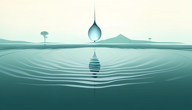 a minimal 3D water droplet with a subtle ripple effect around it