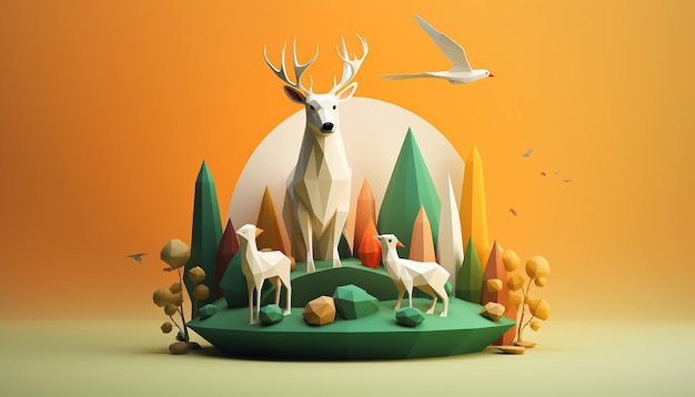 Minimal 3d world animal day creative poster design realistic render