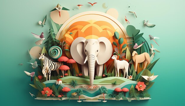 Minimal 3D world animal day creative poster design Realistic render