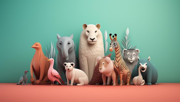 Foto design creativo di poster creativi per la giornata mondiale degli animali in 3d minimale rendering realistico