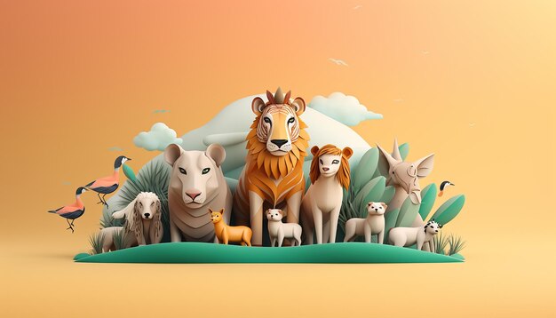 Minimal 3d world animal day creative poster design realistic render