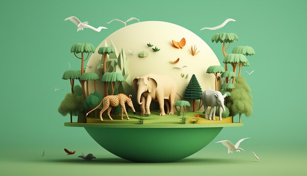 Minimal 3d world animal day creative poster design realistic render