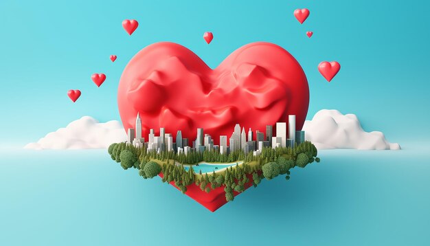 Minimal 3d world heart day poster design