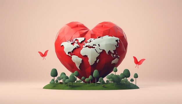 Minimal 3D world heart day poster design