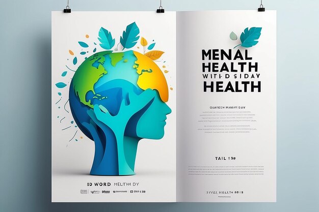 Minimal 3d world mental health day poster design