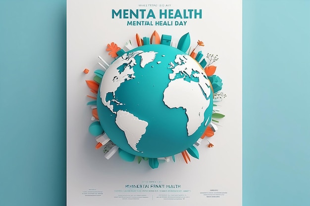 Minimal 3d world mental health day poster design