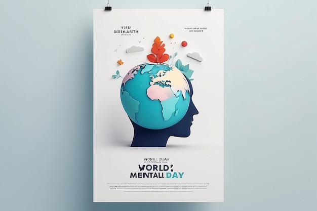 Photo minimal 3d world mental health day poster design