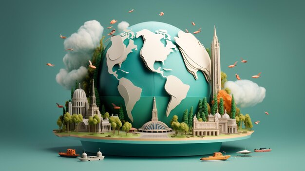 Minimal 3D World Tourism Day poster design