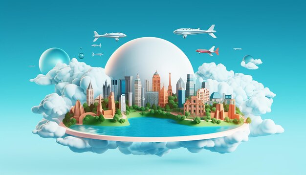 Minimal 3d world tourism day poster design