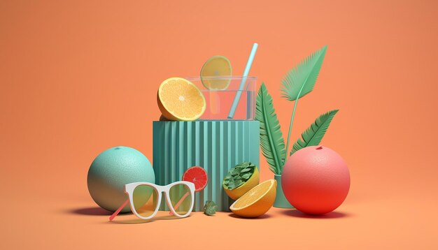 Minimal 3D zomer thema Cool concept voor zomer advertenties