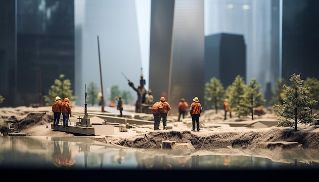 ミニチュア オブジェクトを備えた最小限の 911 記念碑 9 月 11 日愛国者の日のコンセプト
