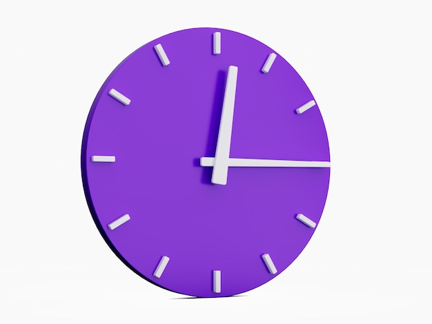 Minimal abstract 3d rendering purple wall clock Time is 12 15 3d Illustration