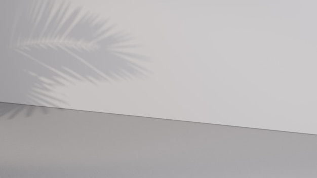 化粧品プレゼンテーションのための最小限の抽象的なコンクリート テクスチャ背景ベージュの自然な壁の 3 d レンダリングに現実的なプレミアム表彰台熱帯ヤシの葉の影