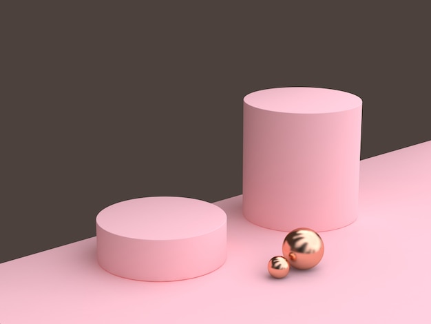 minimal abstract cylinder shape white wood pink wall scene 3d rendering