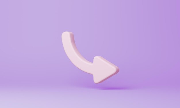 Minimal Arrow Right Down symbol on purple background 3d rendering