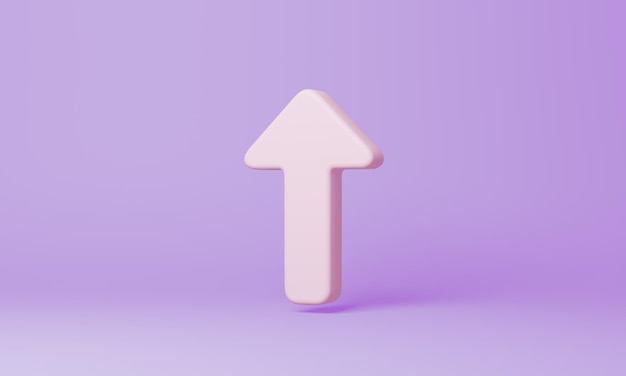 Minimal Arrow Up symbol on purple background 3d rendering