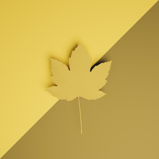 パステルカラーのフラットレイヤーの紅葉の最小限の背景。秋と冬のコンセプト。 3Dレンダリング