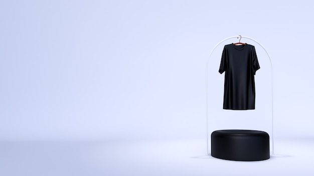 Minimal background, mock up scene with podium for product display. and plain white t-shirt