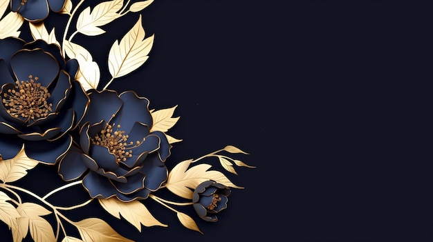 minimal background in navy blue peony flowers design