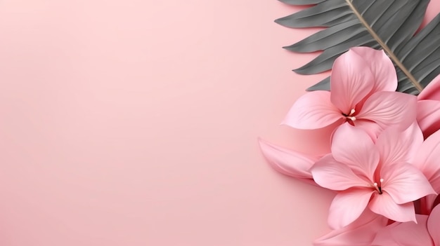 Minimal background in pink flowers and tropical summer Generative AI