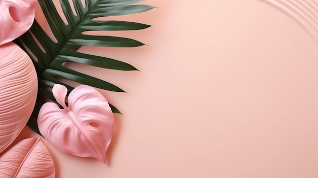 Minimal background in pink flowers and tropical summer Generative AI