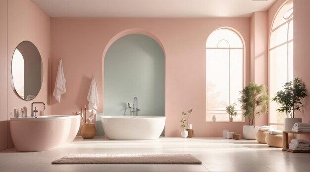 Minimal bathroom interior with soft color theme