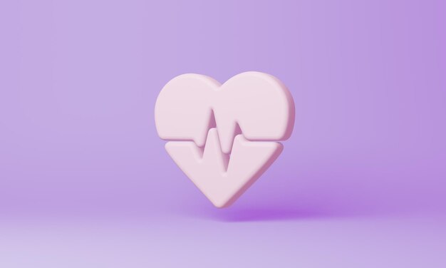 Foto minimal beat hartsymbool op paarse achtergrond 3d-rendering