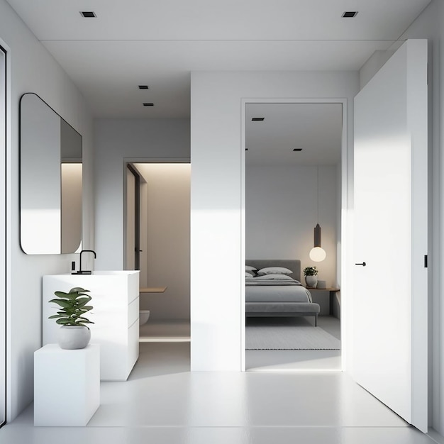 Minimal bedroom and bathroom minimalist concept home design