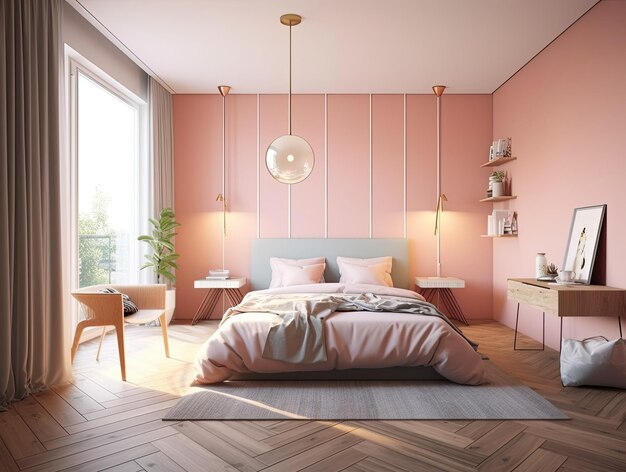 Minimal bedroom interior with Home decoration mock up Modern design background Generative AI