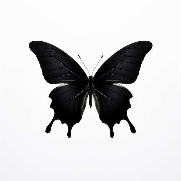 Минимальная черная бабочка на белом фоне