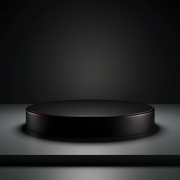 Minimal black circle podium stage on black studio background