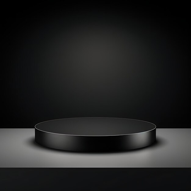 Minimal Black Circle Podium Stage on Black Studio Background