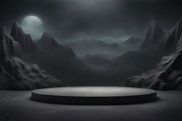 Minimal black dark circle empty podium mountain volcanic