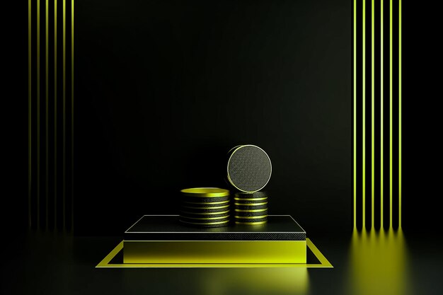 Minimal black pedestal Empty stage for product showcase Dark background Ai Generated