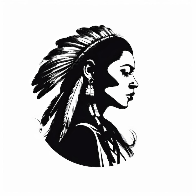 Photo minimal black and white silhouette portrait of a miccosukee woman