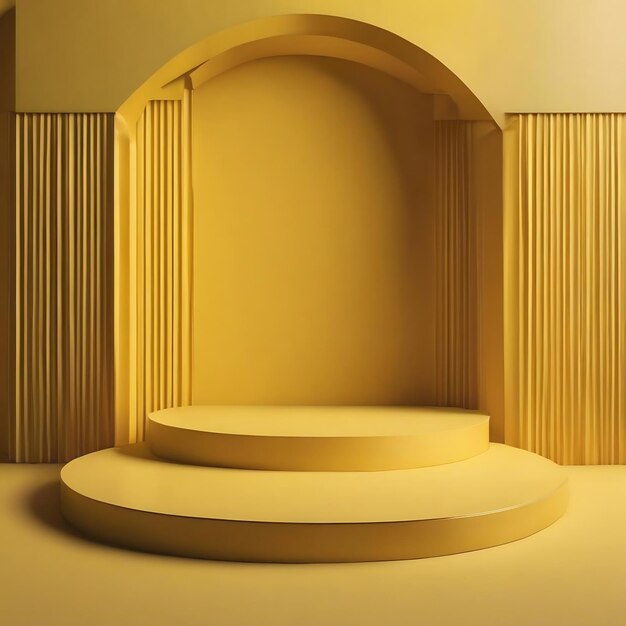 Minimal blank yellow 3d background with empty product display backdrop platform or modern studio wal