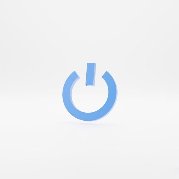 Minimal blue shutdown symbol on gray background. 3d rendering. Trendy 3d icon