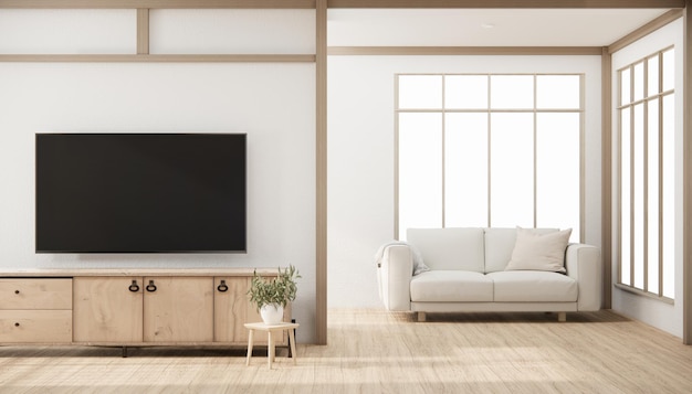 Minimal cabinet for tv interior wall mockup