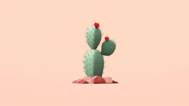 Minimal Cactus A Digital Illustration Of A Cactus In Pale Pink Background