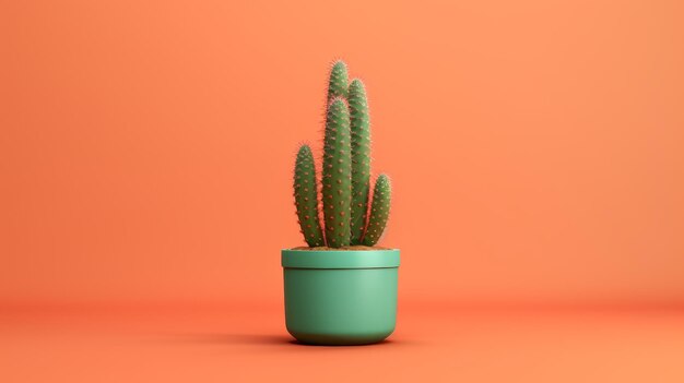 Minimal Cactus On Orange Background 3d Rendered Art