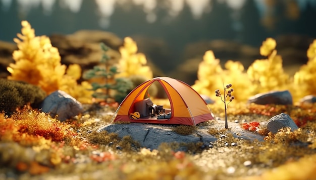 사진 자연에서 최소한의 캠핑 현실적인 미니어처 개념 8k 초고품질 렌더링